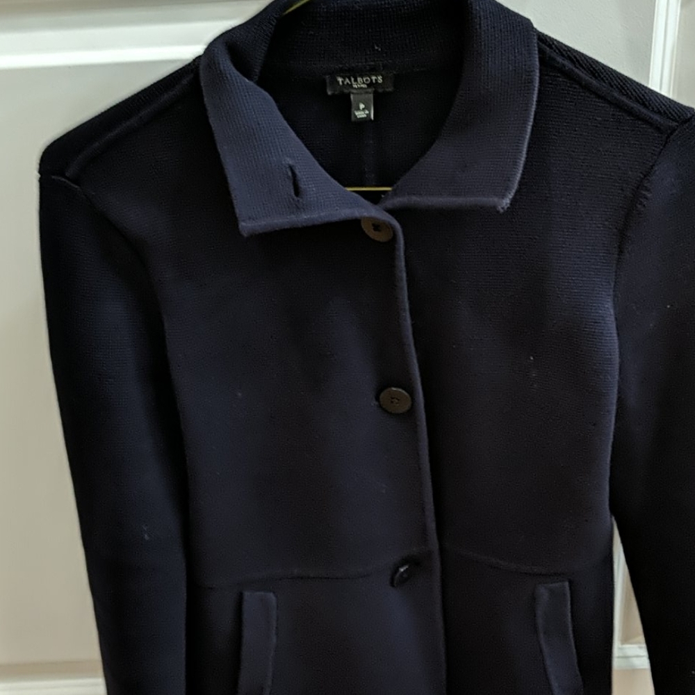 Navy sweater jacket with 4 buttons